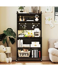 Slickblue 5 Tier Kitchen Bakers Rack with Lights Multifunctional Microwave Stand Flip Door Cabinets
