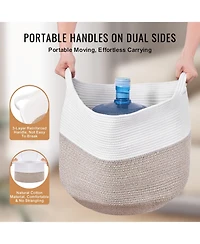 Slickblue Woven Cotton Rope Blanket Basket Large Storage Bin for Living Room or Bedroom
