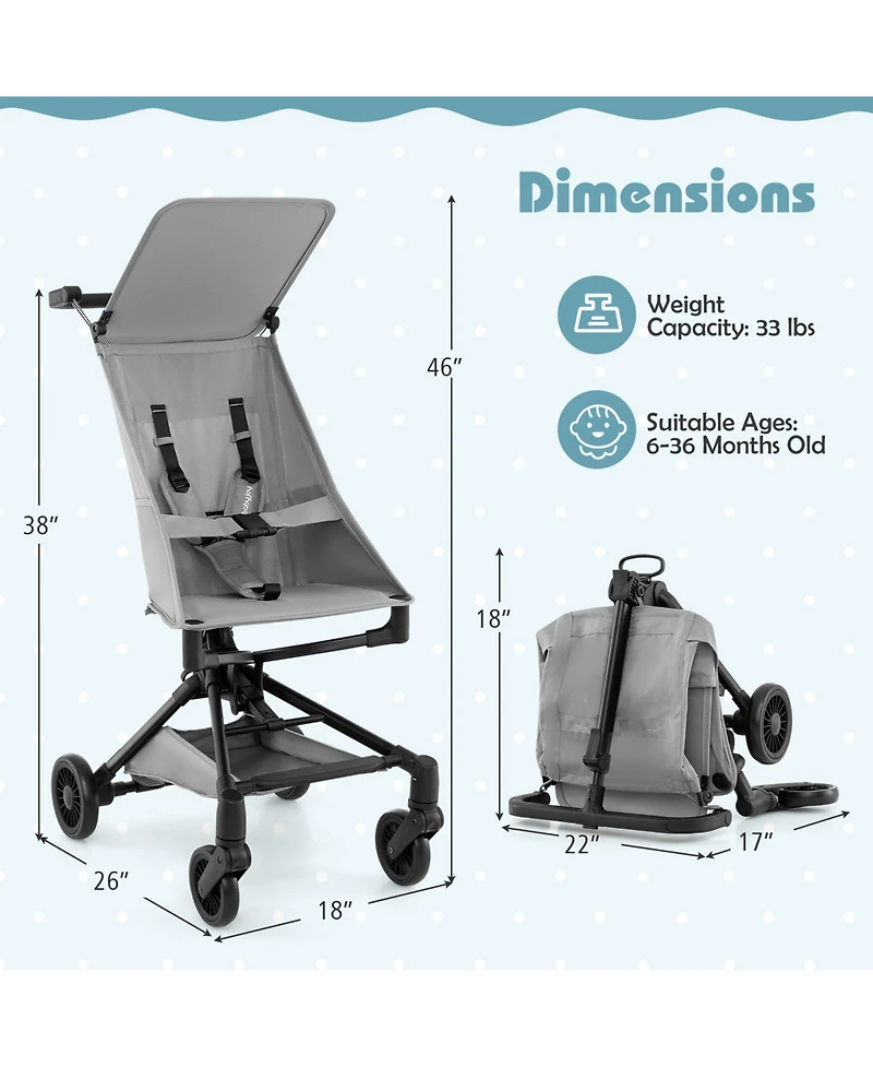 Gymax Toddler Lightweight Stroller Compact & Airplane-Friendly Travel Stroller w/ Canopy