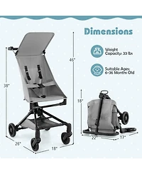 Gymax Toddler Lightweight Stroller Compact & Airplane-Friendly Travel Stroller w/ Canopy