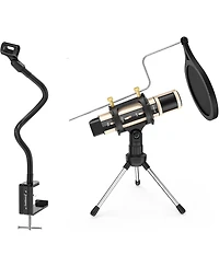 ZealSound k08g Usb Recording Microphone Gold and H1 Gooseneck Mic Arm Stand