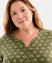 Style & Co Plus Size Printed 3/4-Sleeve Henley Top, Macy's Exclusive