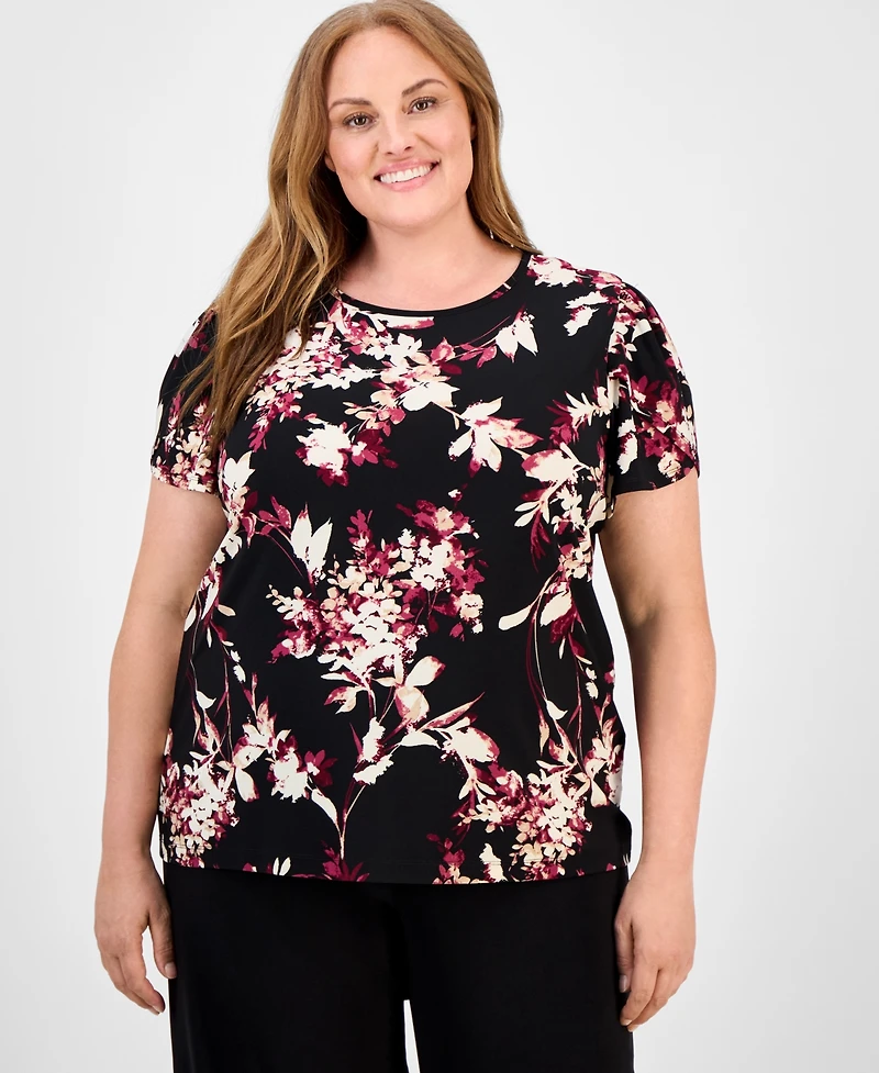 Ak Anne Klein Plus Floral-Print Top
