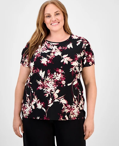 Ak Anne Klein Plus Floral-Print Top