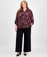 Ak Anne Klein Plus Floral-Print 3/4-Sleeve Top