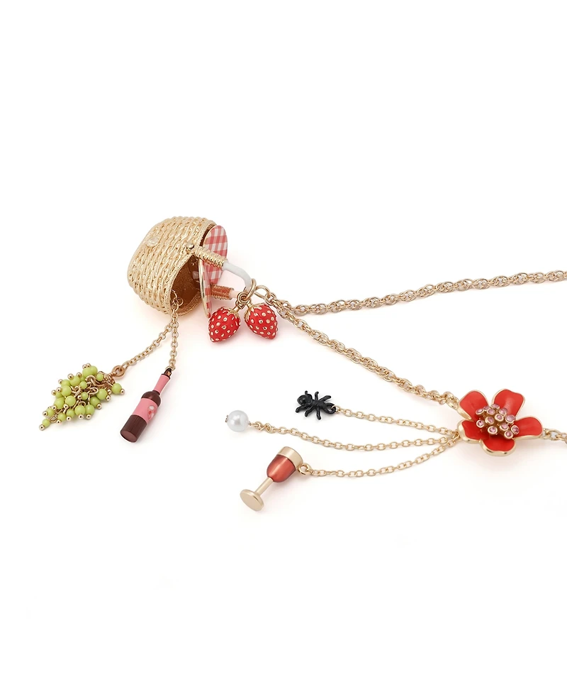 Betsey Johnson Faux Stone Backyard Picnic Basket Pendant Necklace
