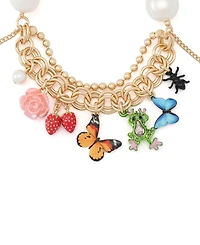 Betsey Johnson Faux Stone Backyard Butterfly Mixed Charm Pearl Stretch Bracelet