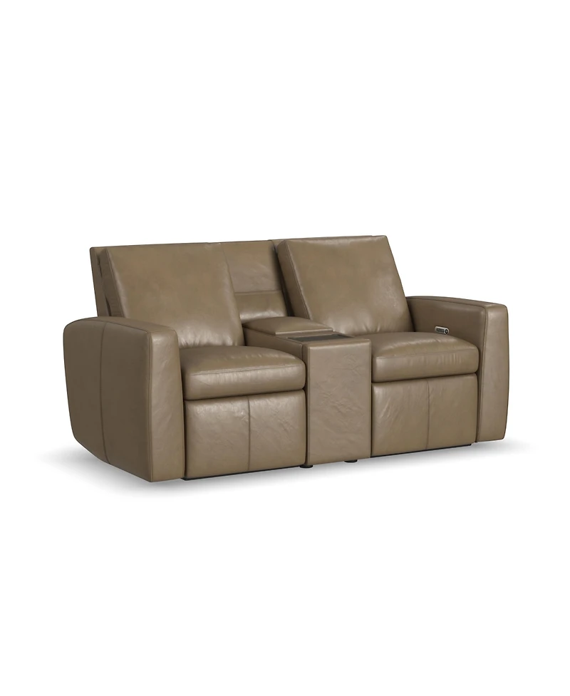 Flexsteel Aria 75" Fawn Leather Power Reclining Loveseat with Console