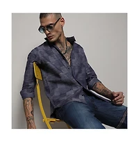 Campus Sutra Men's Steel Blue Heathered Denim Check Shirt