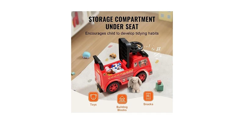 Toddler Ride On Push Car Red with Music Steering Wheel and Under Seat Storage