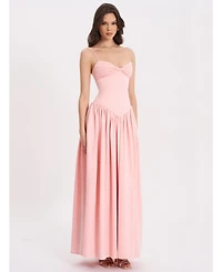 Miss Circle Women's Najwa Baby Pink Ruched Breast Drop Waist Maxi Dress