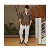 Campus Sutra Men's Peanut Brown Aztec-Imprint Shirt