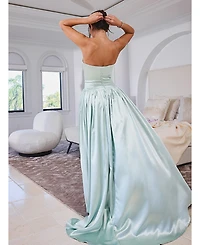 Miss Circle Women's Lael Mint Green Back Button Trailing Gown