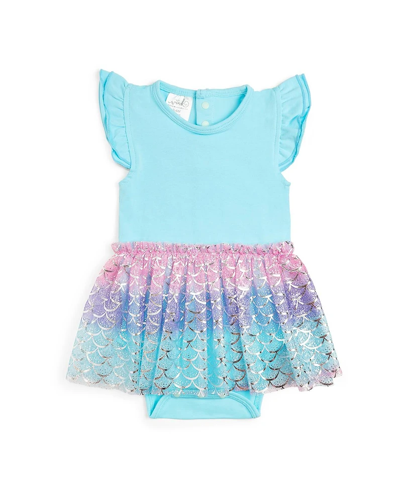 Sweet Wink Baby Girls Sparkling Mermaid Short Sleeve Tutu Bodysuit