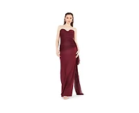 Amri Women's Sweetheart Ruched Tulle Column Gown Crepe