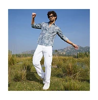 Campus Sutra Men's Steel Blue Stroked-Petals Shirt