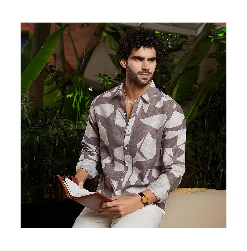 Campus Sutra Men's Ash Brown Abstract Heathered Shirt
