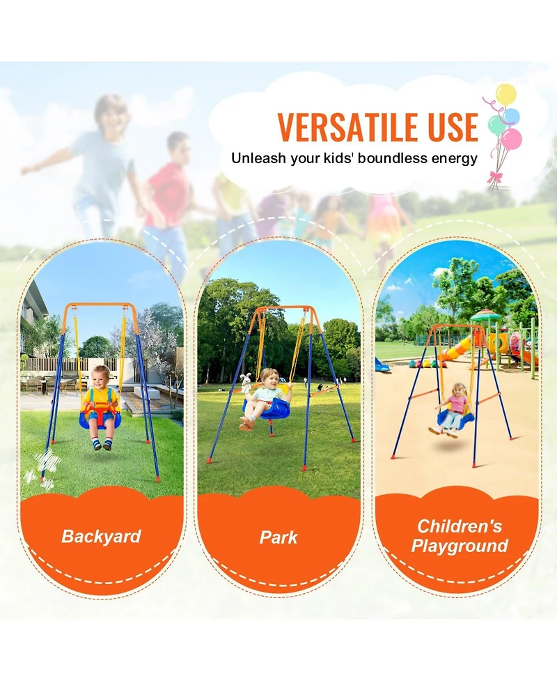 Slickblue Toddler Swing Sets for Backyard Swing Set with 4 Sandbags Foldable