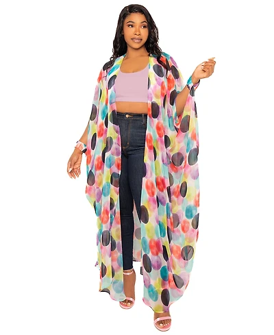 Buxom Couture Plus Size Polka Dot Robe with Wrist Band
