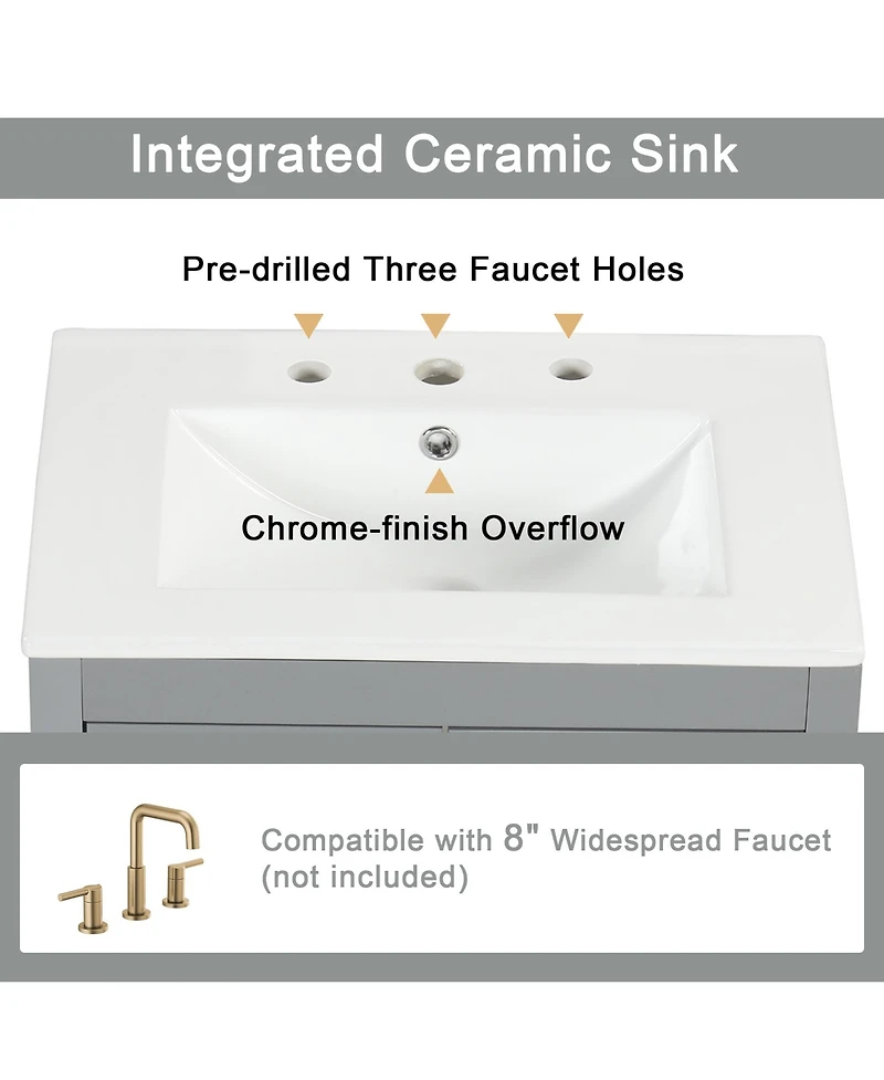 Casainc 24" Bathroom Vanity with Sink, 2 Drawers and Door, Adjustable Shelf