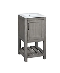 Casainc 16" Bathroom Vanity for Small Spaces, Ceramic Sink, 1 Door & Open Shelf