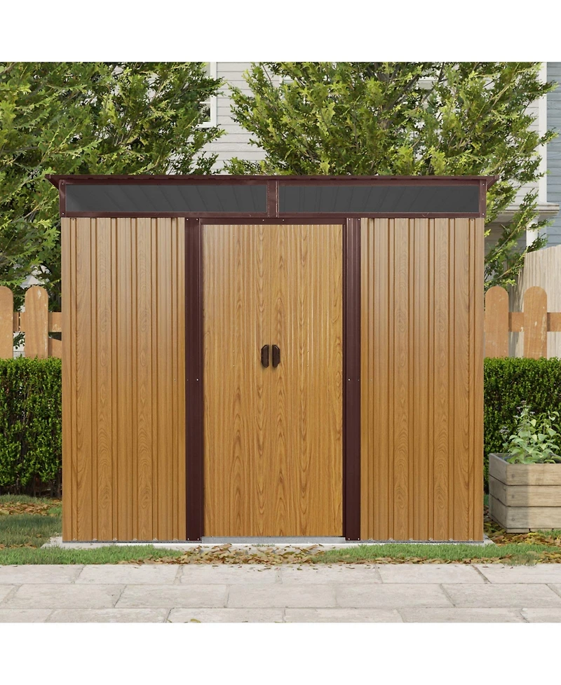 Mondawe 8ftx6ft Outdoor Metal Storage Shed with Window,Transparent plate and lockable sliding door