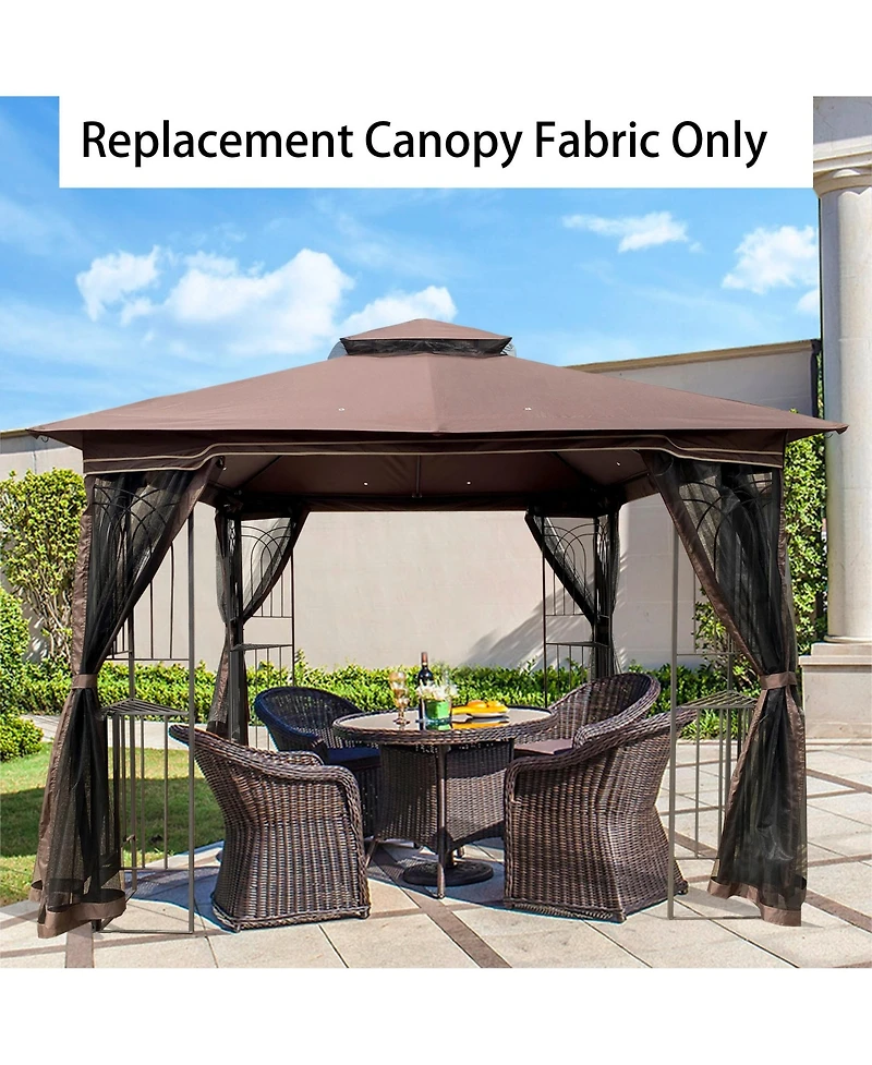 Flynama 10x10 Ft Patio Double Roof Gazebo Replacement Canopy Top Fabric,Brown