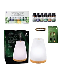 Pursonic Essential Oils Wellness Bundle – Includes Lava Stone Bracelet, 2-in-1 Usb Diffuser, and 6-Pack of 100% Pure Aromatherapy Oils