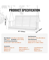 Slickblue Wooden Patio Porch Swing Bench with Hanging Chains Strong Load Capacity for Garden