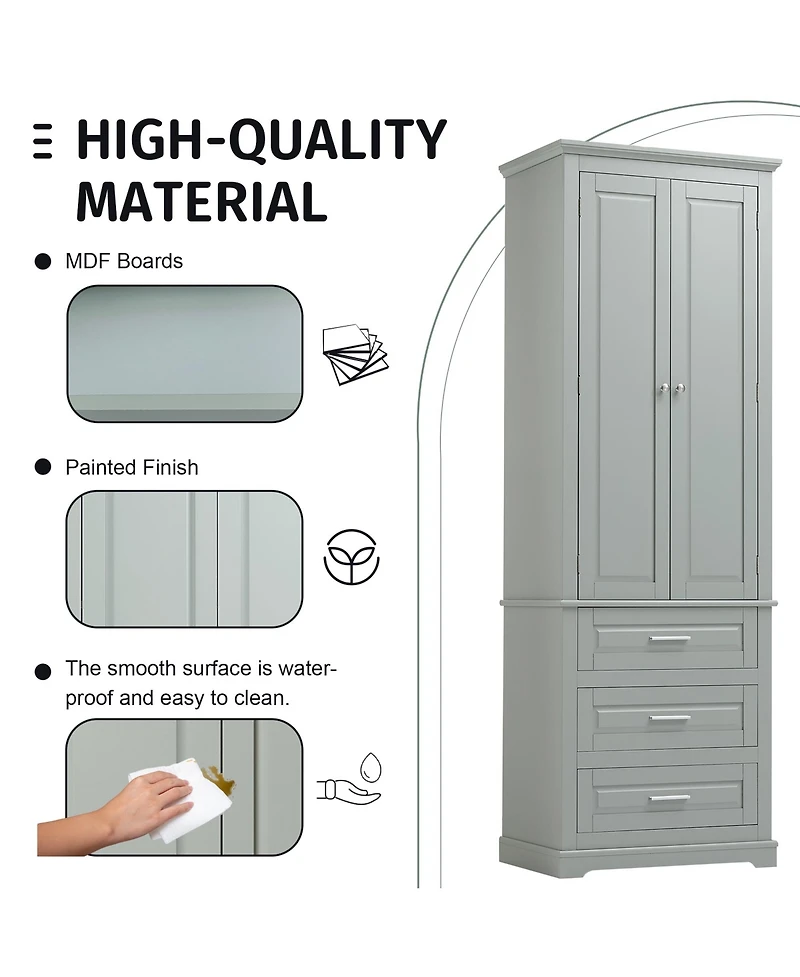 Casainc 70"H Tall Storage Cabinet with 3 Drawers for Bathroom or Office Use