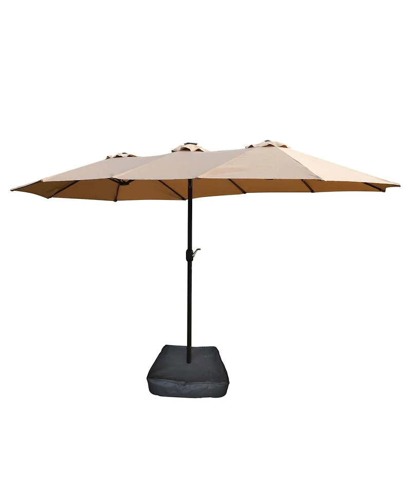 Flynama15x9ft Large Double-Sided Rectangular Outdoor Twin Patio Market Umbrella with light and base- taupe