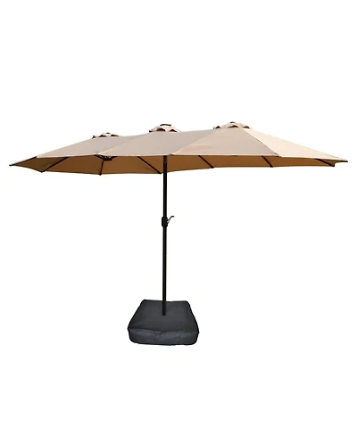Flynama15x9ft Large Double-Sided Rectangular Outdoor Twin Patio Market Umbrella with light and base- taupe