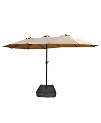 Flynama15x9ft Large Double-Sided Rectangular Outdoor Twin Patio Market Umbrella with light and base- taupe
