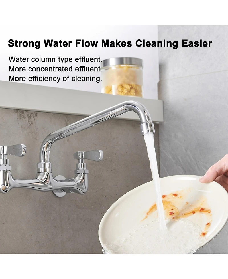 Greenspring 2-Handle Wall Mount Kitchen Faucet With Inch Swivel Spout 8" Center In Polished Chrome
