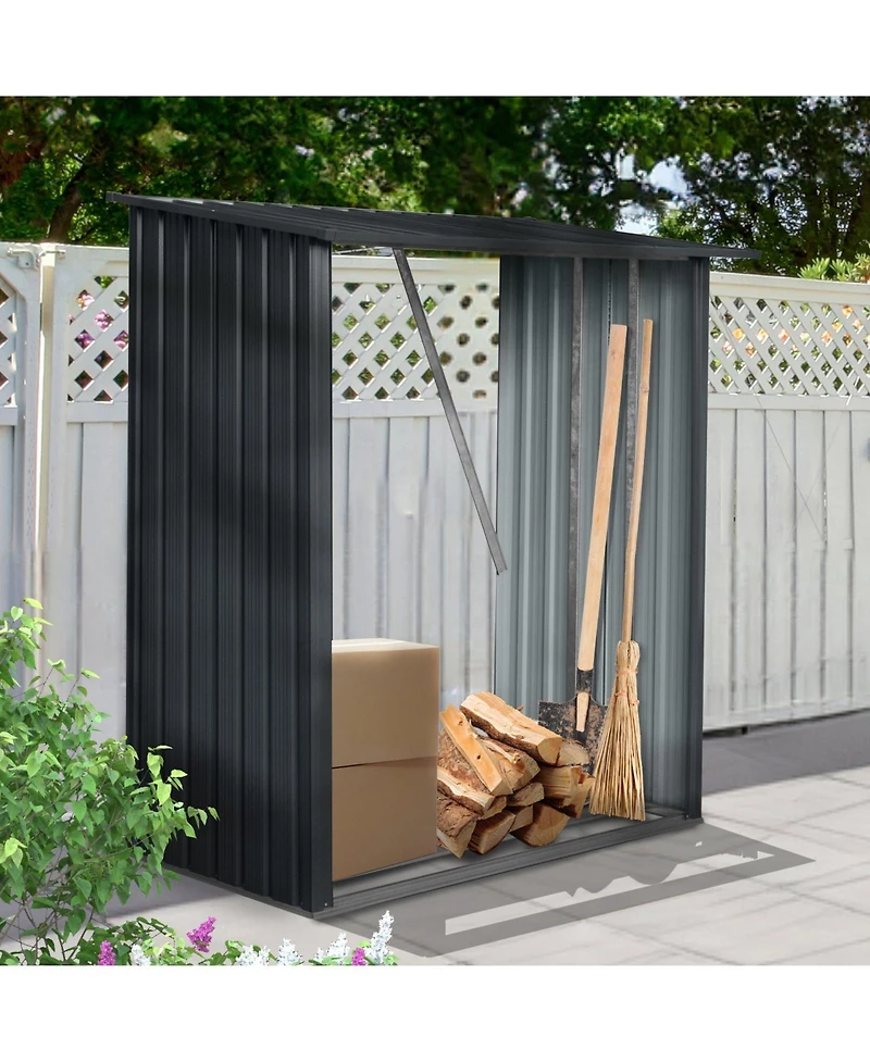 Mondawe 3ft x 5ft Outdoor Meta Firewood Rack ,Open Wood Shed For Firewood