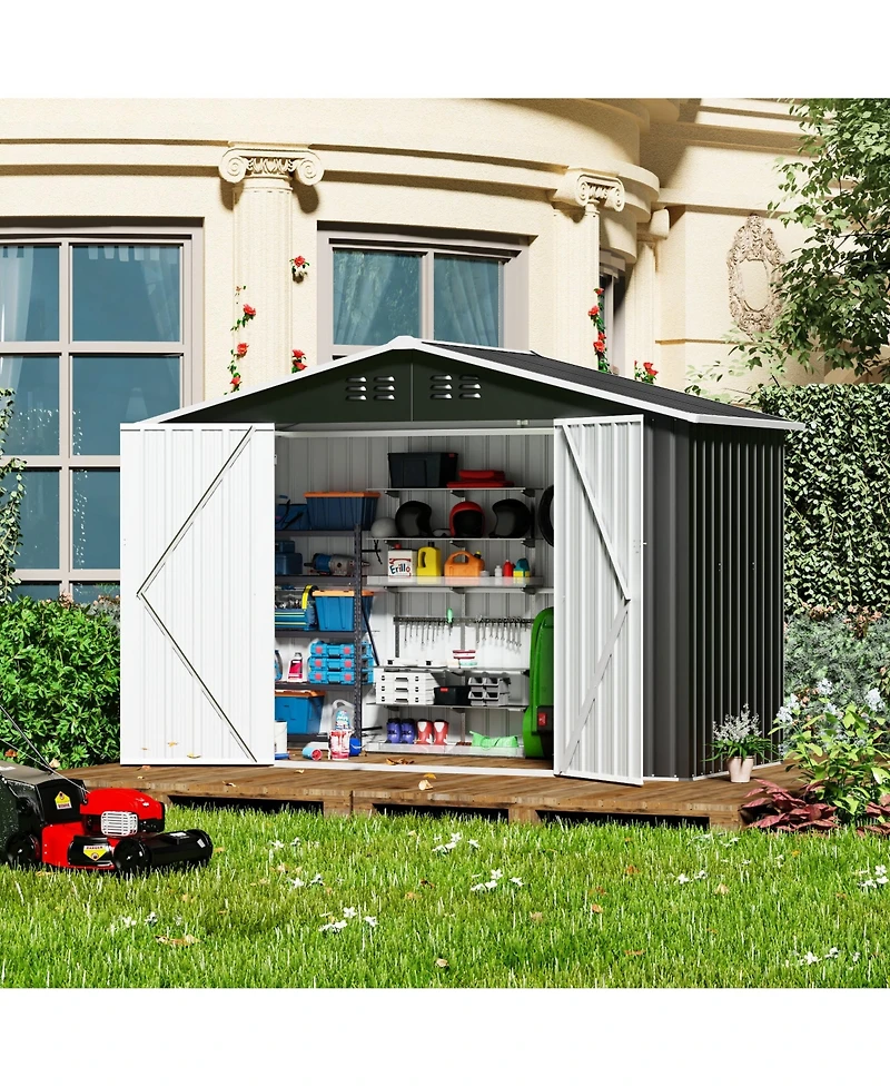 Mondawe 4.1"x9.2" Outdoor Storage Shed, Huge Metal Shed with 2 Double Hinged Doors