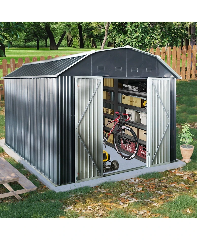 Mondawe 10 ft x 12 ft Steel Outdoor Storage Shed with Arch Roof with Lockable Doors