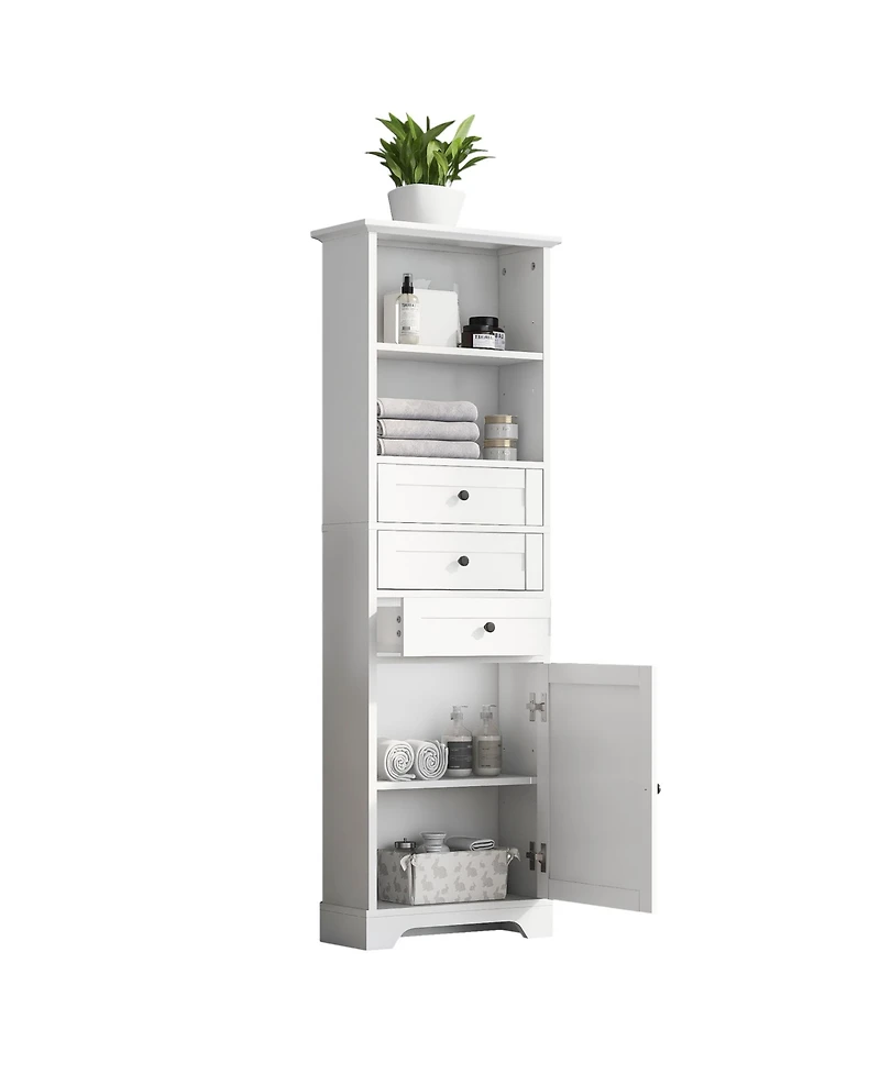 Casainc 68.3"H Tall Storage Cabinet with 3 Drawers, Adjustable Shelves, Painted Mdf