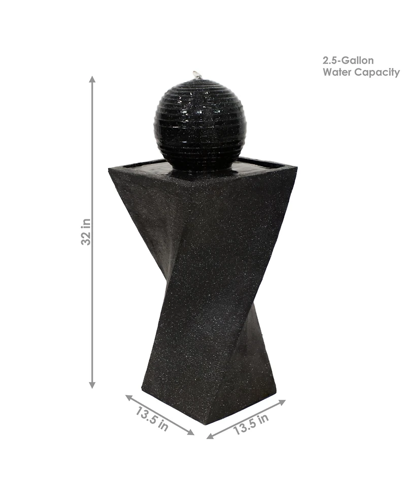 Outdoor Black Ball Solar Powered Water Fountain with Backup Battery and Led Light - 32" - Black