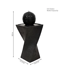 Outdoor Black Ball Solar Powered Water Fountain with Backup Battery and Led Light - 32" - Black