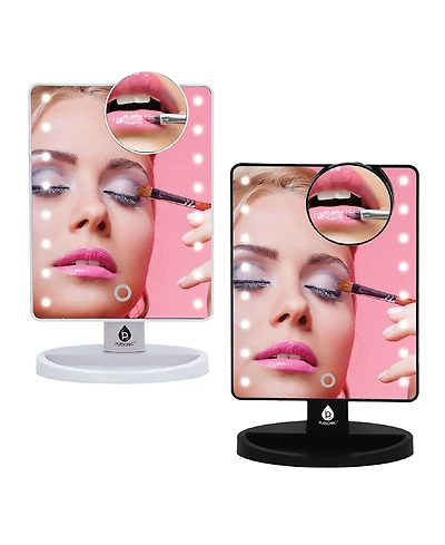Pursonic Him's and Her's Pursonic Led Lighted Vanity Makeup Mirror Bundle – Black & White Set with 5X Magnifying Mini Mirrors
