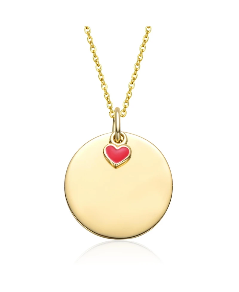 14K Gold Plated with Disc & Red Heart Pendant Necklace