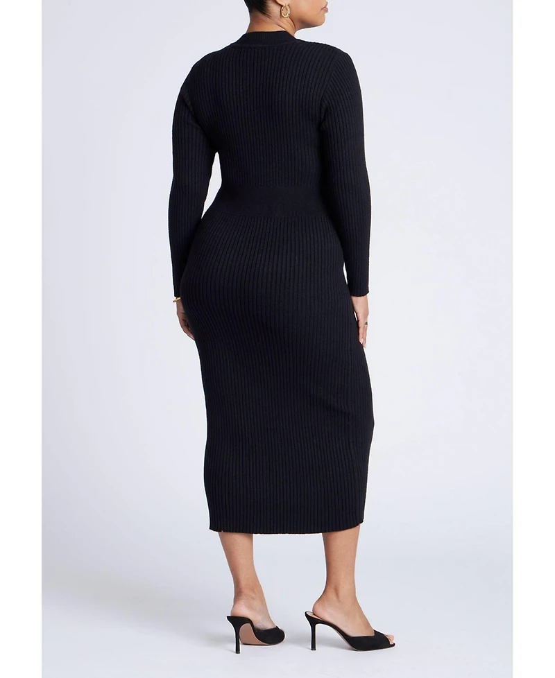 Eloquii Women's Mock Neck Rib Button Dress
