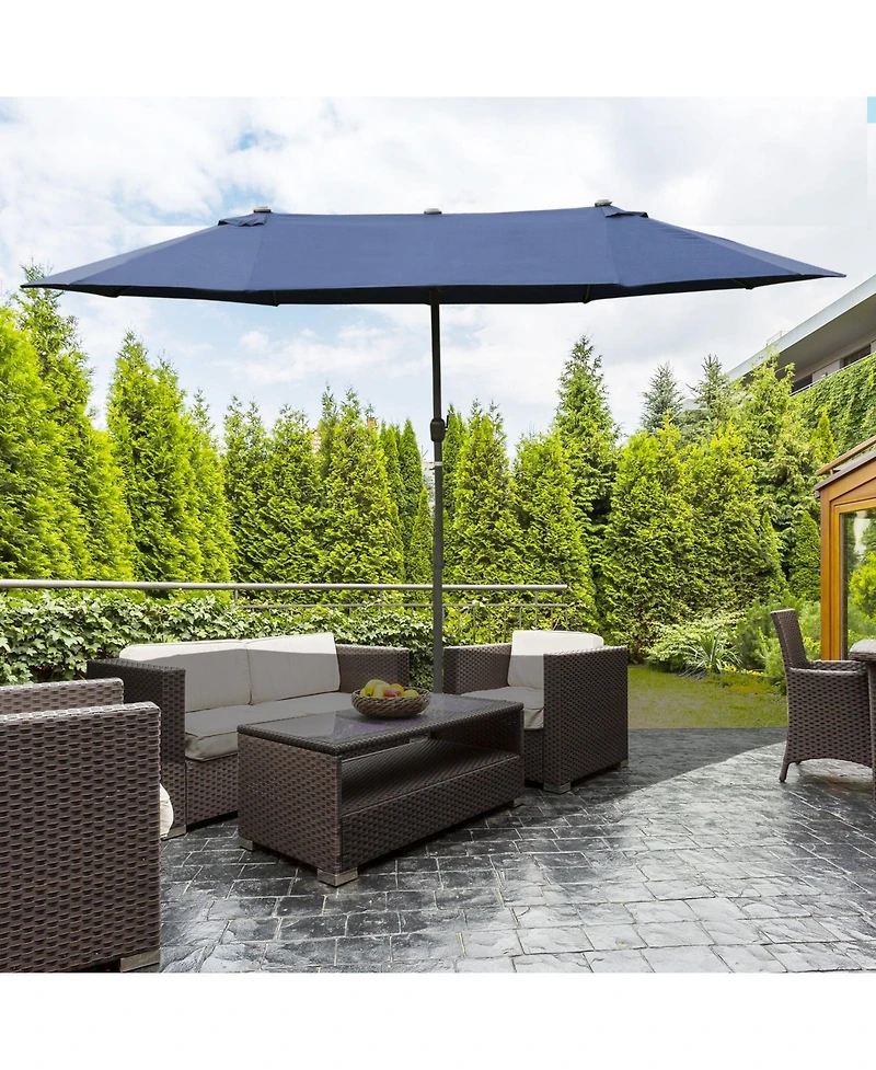 Outsunny Patio Umbrella 15' Steel Rectangular Outdoor Double Sided Market with base, Sun Protection & Easy Crank for Deck Pool Patio