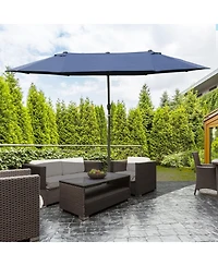 Outsunny Patio Umbrella 15' Steel Rectangular Outdoor Double Sided Market with base, Sun Protection & Easy Crank for Deck Pool Patio
