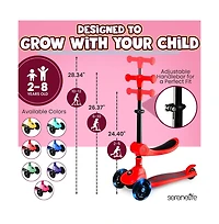 3-Wheel Foldable Kids Scooter - Child Toy Scooter with Built-in Led Wheel Lights, Foldable Seat, and Easy Maneuvering Lean-to-Steer Technology (Red)