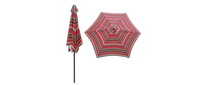 9FT Red Stripes Patio Umbrella with Tilt and Crank System