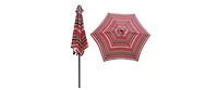 9FT Red Stripes Patio Umbrella with Tilt and Crank System