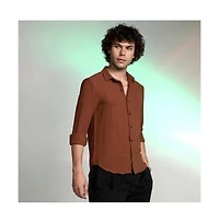 Campus Sutra Men's Sienna Brown Woven-Lined Shirt
