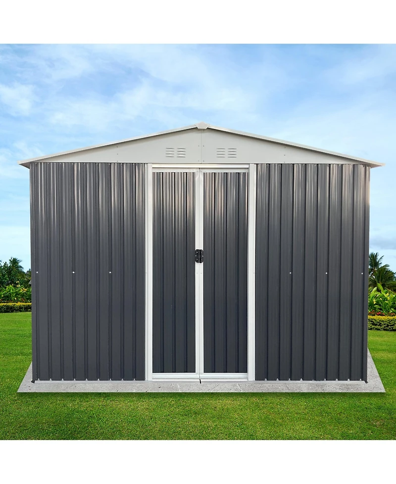Mondawe 10FTx8FT Metal Anti-Corrosion Utility Tool House with Lockable Door, Windows